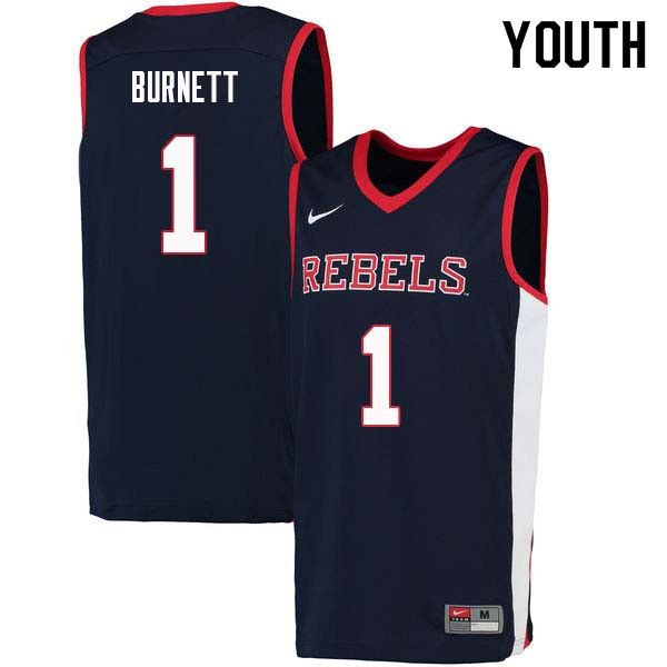 Youth #1 Deandre Burnett Ole Miss Rebels College Basketball Jerseys Sale-Navy